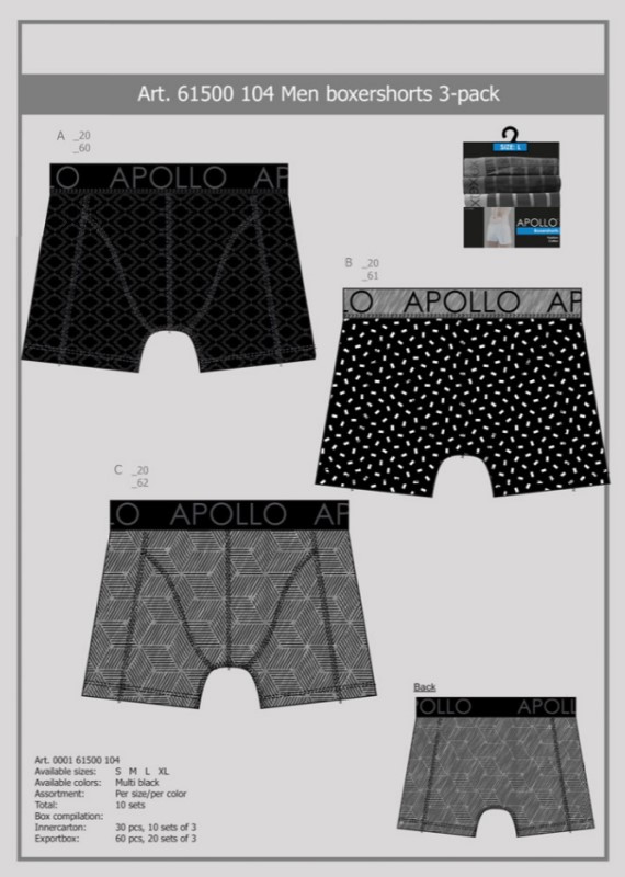 Apollo Heren Boxershorts 3-Pack 000161500104 1 / 1