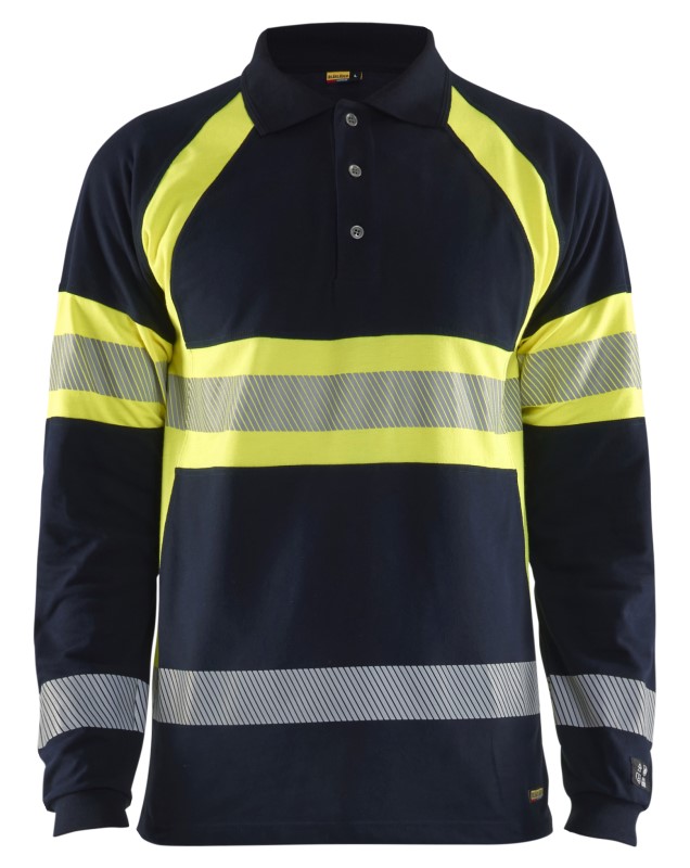 Blåkläder Multinorm piqué polo lange mouw 34381726 Marine/High-Vis Geel 1 / 1