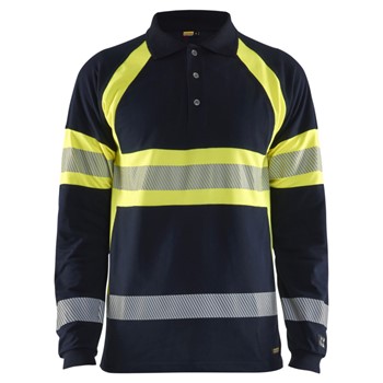 Blåkläder Multinorm piqué polo lange mouw 34381726 Marine/High-Vis Geel 1 / 1