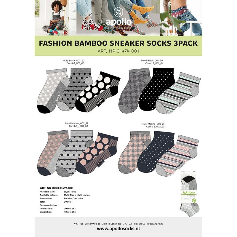 Bamboo Dames Sneakersocks 3-Pack 000131474001 1 / 6