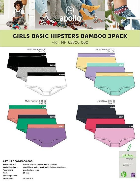 Apollo Girls Bamboo Basic Hipster 3-Pack 000163800000 5 / 5