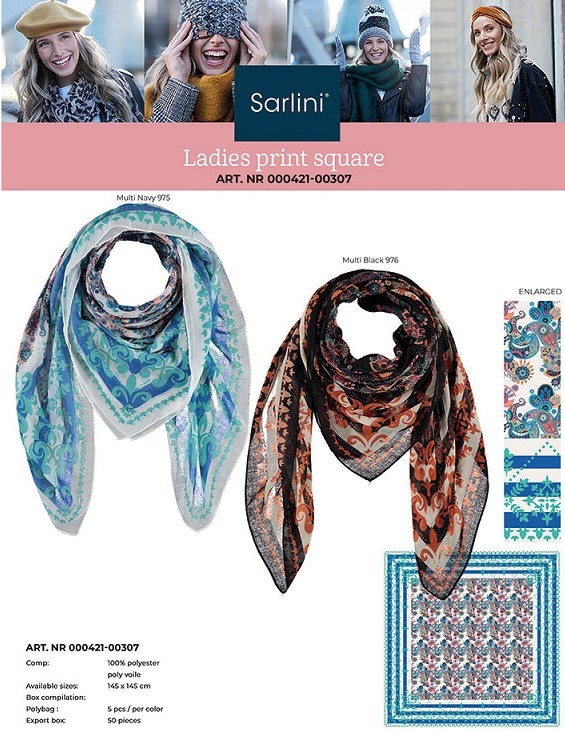 Sarlini Ladies Printed Scarf Square 145 X 145 000421-00307 3 / 3