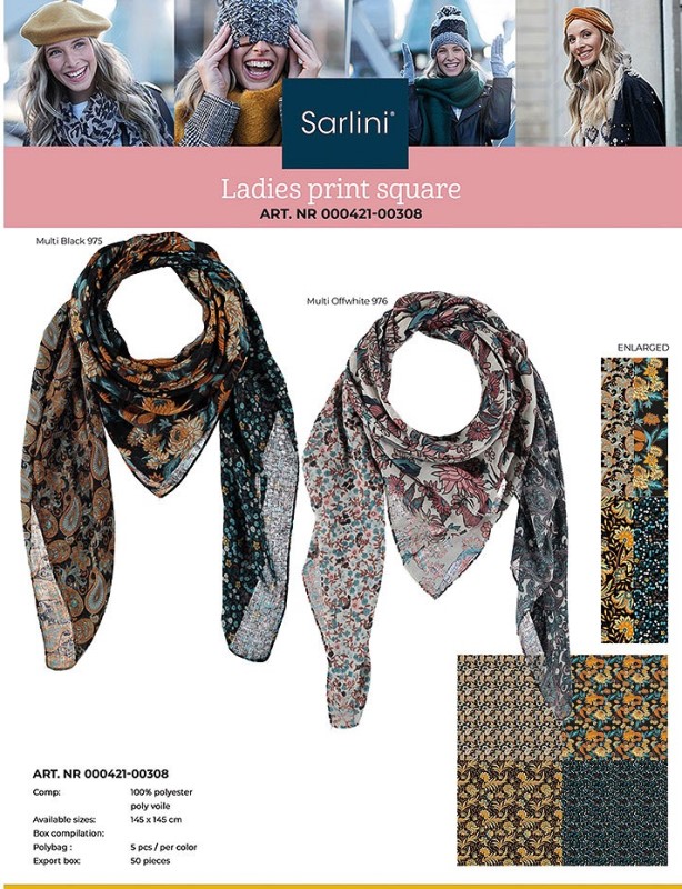 Sarlini Ladies Printed Scarf Square 145 X 145 000421-00308 3 / 3