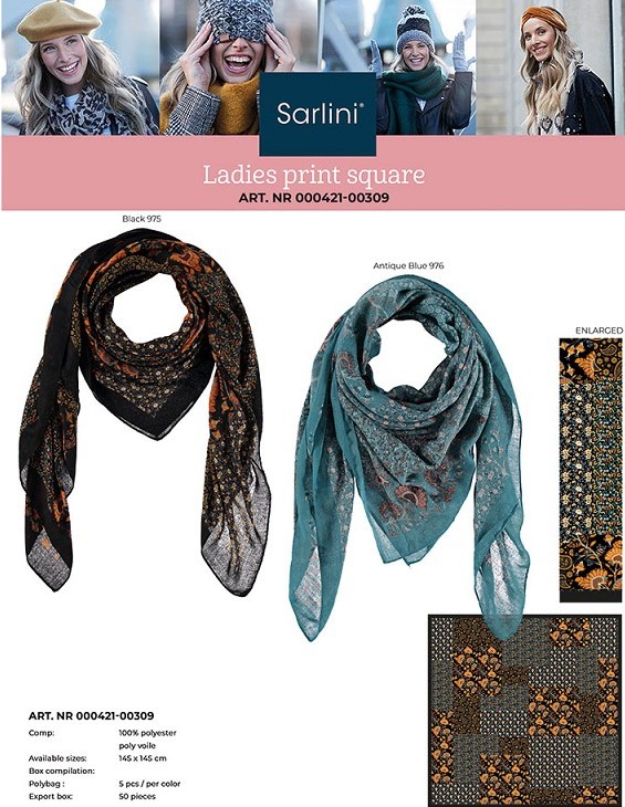Sarlini Ladies Printed Scarf Square 145 X 145 000421-00309 3 / 3