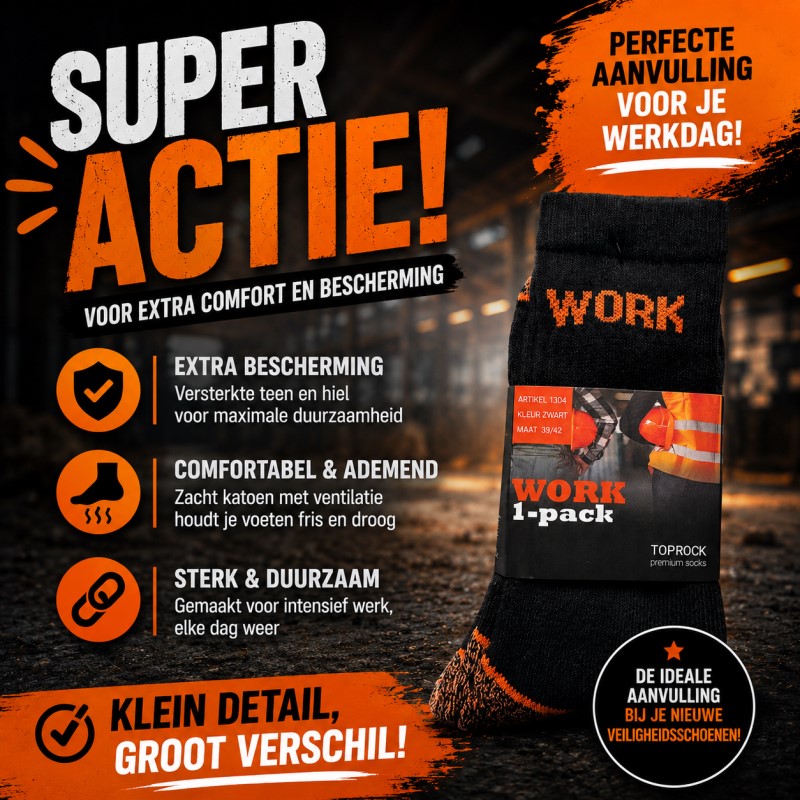 Top Rock Work Sok 1-pack zwart/oranje 1304 4 / 5