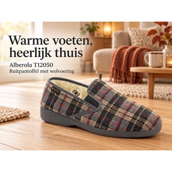 Alberola Pantoffel Wol Gevoerd Zwart T12050 (grote maten)  2 / 3
