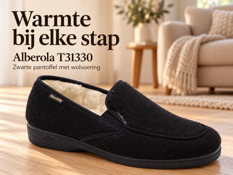 Alberola Pantoffel Wol Gevoerd Zwart T31330 (grote maten) 5 / 6