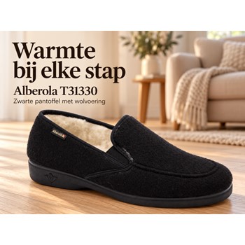 Alberola Pantoffel Wol Gevoerd Zwart T31330 (grote maten) 5 / 6