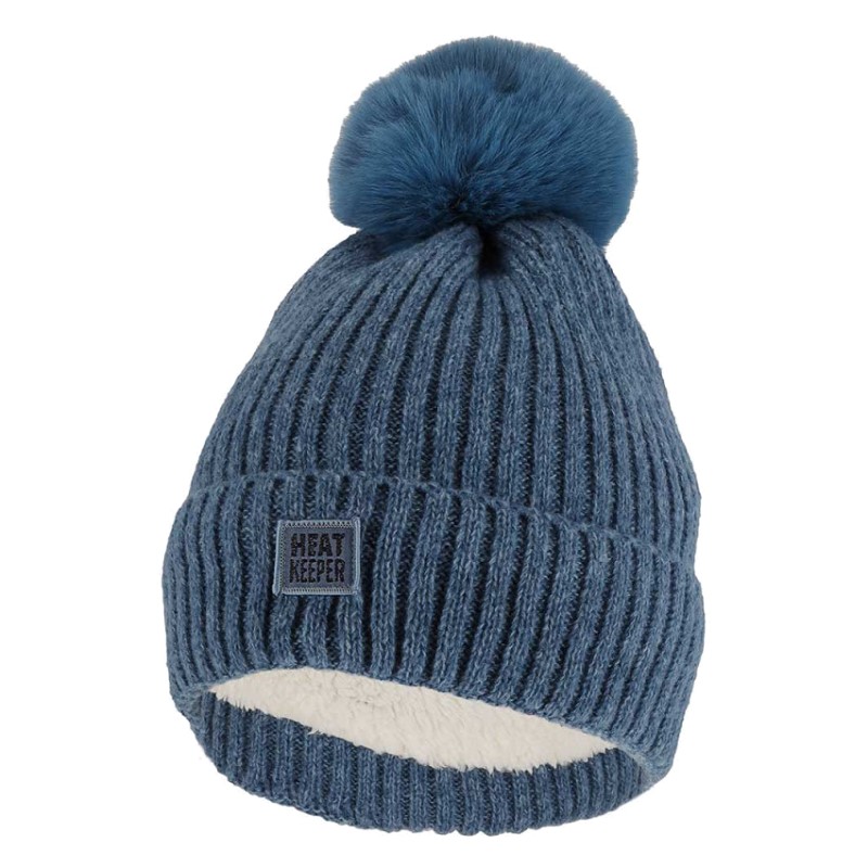 Heatkeeper Dames thermomuts met pompon 000140332002 - denim melange 1 / 1
